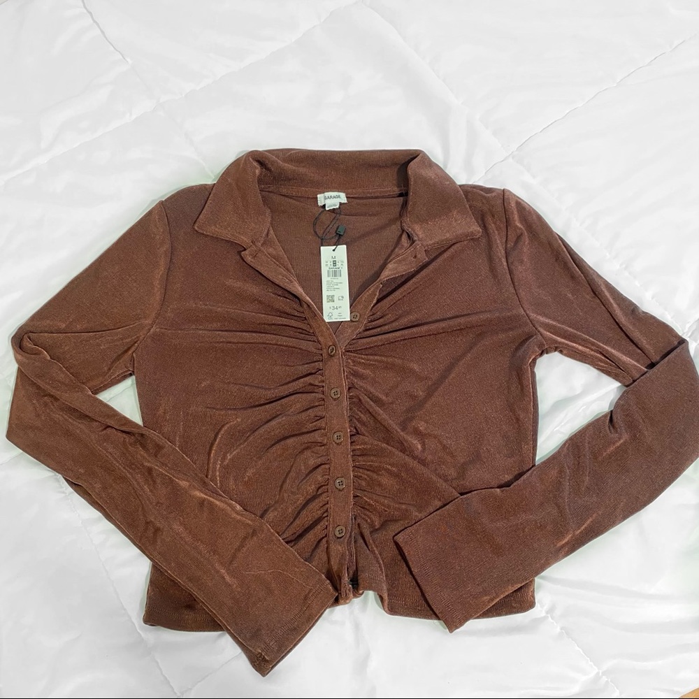 Garage Brown Ruched Top